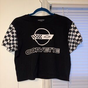 Chemistry Black Crop Tee with White Corvette Graphic